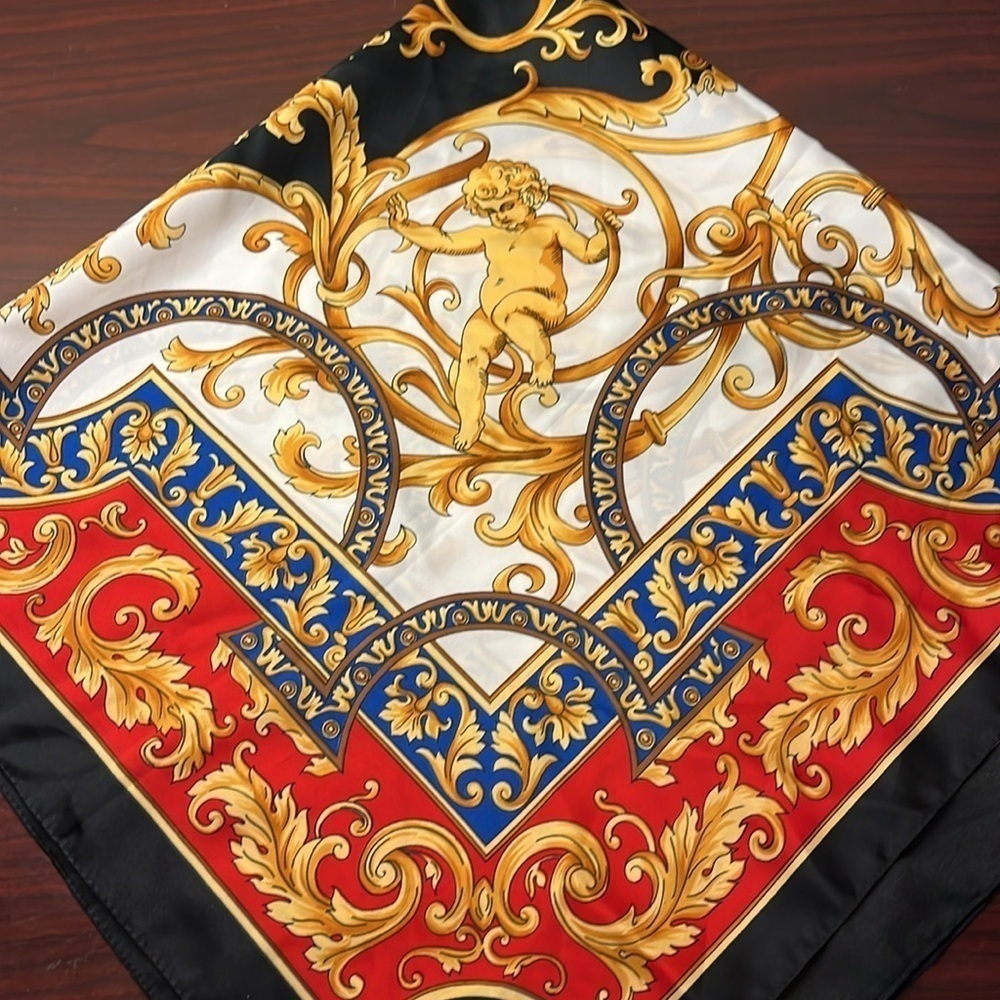 Cherub Babies Scarf 100% Polyester Made in Italy. Vibrant Colors 34” X 34” Gold